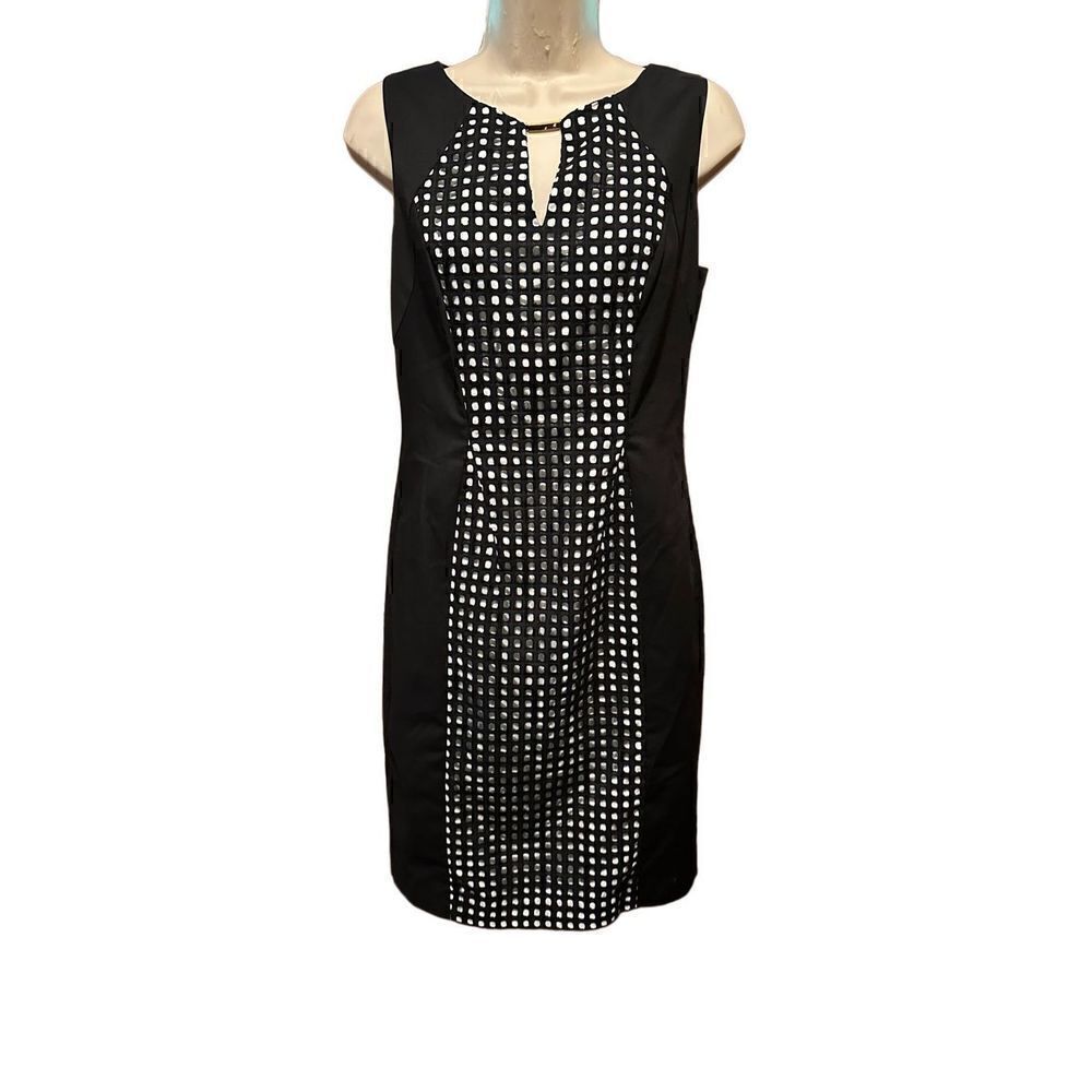 Calvin Klein Womens Black & White Sheath Dress Knee length New with tags Size 4